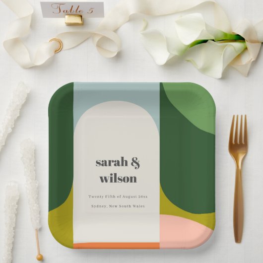 Farbenfrohe Groovy Retro Arch Abstrakte Hochzeit Pappteller (Hochzeit)