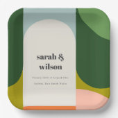 Farbenfrohe Groovy Retro Arch Abstrakte Hochzeit Pappteller (Vorderseite)