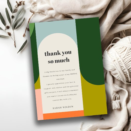 Farbenfrohe Groovy Retro Arch Abstraktes Brautpart Dankeskarte