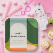 Farbenfrohe Groovy Retro Arch Abstraktes Brautpart Pappteller (Party)