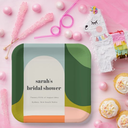 Farbenfrohe Groovy Retro Arch Abstraktes Brautpart Pappteller (Party)