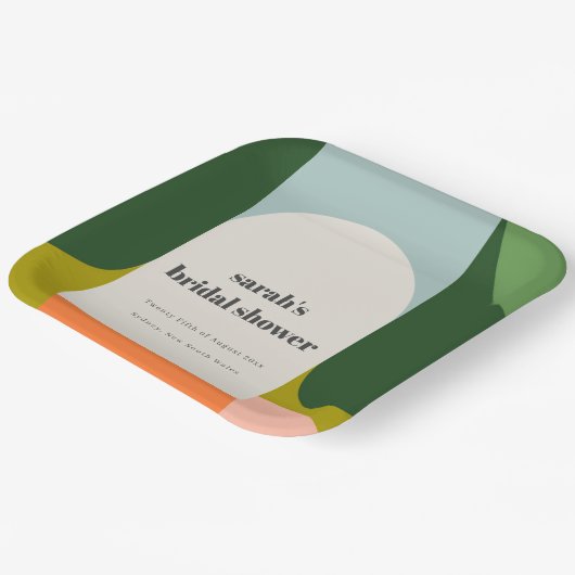 Farbenfrohe Groovy Retro Arch Abstraktes Brautpart Pappteller (Gewinkelt)