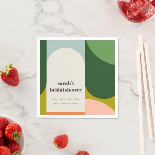 Farbenfrohe Groovy Retro Arch Abstraktes Brautpart Serviette (Beispiel)