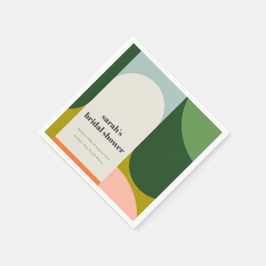 Farbenfrohe Groovy Retro Arch Abstraktes Brautpart Serviette (Ecke)