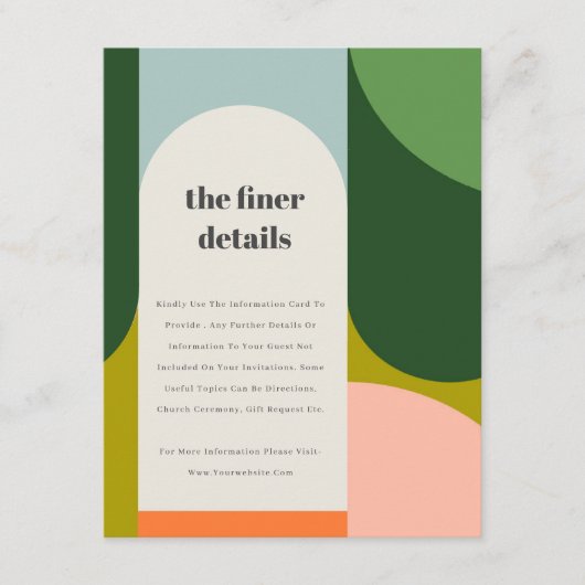 Farbenfrohe Groovy Retro Arch Fett Hochzeitsdetail Begleitkarte (Vorderseite)