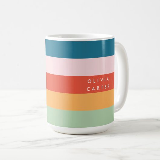 Farbenfrohe Groovy Retro Horizontaler Streifen Nam Kaffeetasse (VorderseiteRechts)