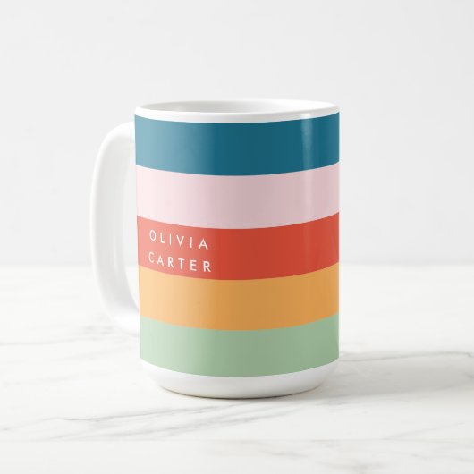 Farbenfrohe Groovy Retro Horizontaler Streifen Nam Kaffeetasse (Vorderseite Links)