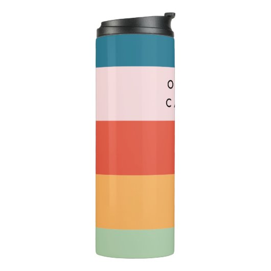 Farbenfrohe Groovy Retro Horizontaler Streifen Nam Thermosbecher (Nach links gedreht)