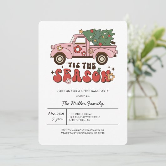 Farbenfrohe Groovy Retro Weihnachts-Party Einladung (Stehend Vorderseite)