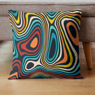 Farbenfrohe, groovy, wellige Linienmuster Mitte de Kissen