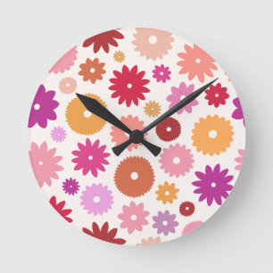 Farbenfrohe große Blütenmuster Runde Wanduhr