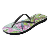 Farbenfrohe große tropische Blätter Aquarell Badesandalen (Schrägansicht)