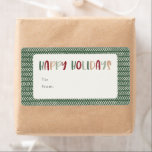 Farbenfrohe Grün glückliche Ferien Rectangle Gesch<br><div class="desc">Dieses farbenfrohe, helle und fröhliche Urlaubsdomizil-Label ist perfekt für Ihren fröhlichen, kreativen und fröhlichen Urlaub. Es ist ein einzigartiger, spielerischer, moderner Schriftart in Rot, Boho Bräune und heller und dunkelgrüner Farbe, die für ein fröhliches, saisonales Ambiente sorgen. Wenn Sie Ihren Lieben den dunklen Winter mit niedlichem Feiertagsjubeln näher bringen wollen,...</div>