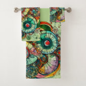 Farbenfrohe grüne Abstrakt Doodle Art Set (Insitu)