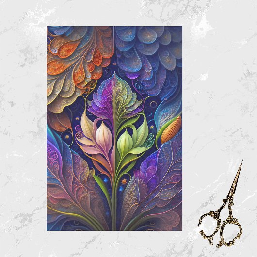 Farbenfrohe grüne blaurosa Blumendarstellung Seidenpapier