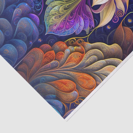 Farbenfrohe grüne blaurosa Blumendarstellung Seidenpapier (Ausschnitt)