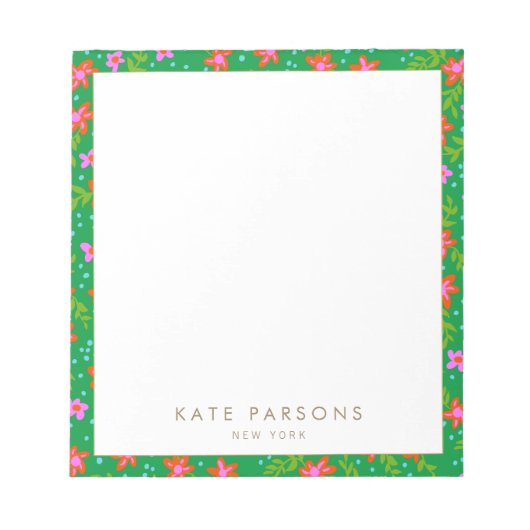 Farbenfrohe grüne Blumenmuster Notepad Notizblock (Vorderseite)