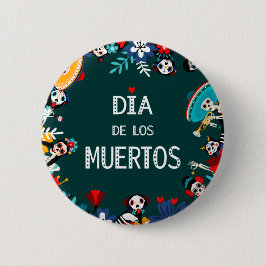 Farbenfrohe grüne Dia de los Muertos Lebenslauf Button