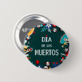 Farbenfrohe grüne Dia de los Muertos Lebenslauf Button (Vorne & Hinten)
