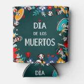 Farbenfrohe grüne Dia de los Muertos Lebenslauf Dosenkühler (Vorderseite)