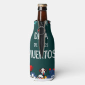 Farbenfrohe grüne Dia de los Muertos Lebenslauf Flaschenkühler (Flasche Rückseite)