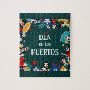 Farbenfrohe grüne Dia de los Muertos Lebenslauf Puzzle