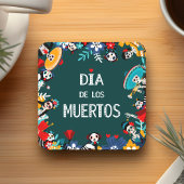 Farbenfrohe grüne Dia de los Muertos Lebenslauf Rechteckiger Pappuntersetzer