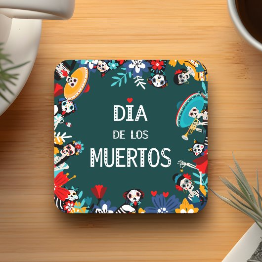 Farbenfrohe grüne Dia de los Muertos Lebenslauf Rechteckiger Pappuntersetzer
