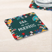 Farbenfrohe grüne Dia de los Muertos Lebenslauf Rechteckiger Pappuntersetzer (angewinkelt)
