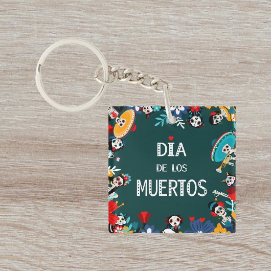Farbenfrohe grüne Dia de los Muertos Lebenslauf Schlüsselanhänger