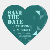 Farbenfrohe grüne geometrische Hochzeit retten das Herz-Aufkleber (Vorderseite)