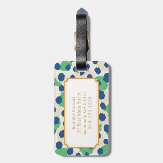 Farbenfrohe grüne Geparden-Monogramm Gepäckanhänger (Rückseite vertikal)
