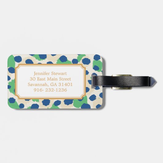 Farbenfrohe grüne Geparden-Monogramm Gepäckanhänger (Rückseite horizontal)