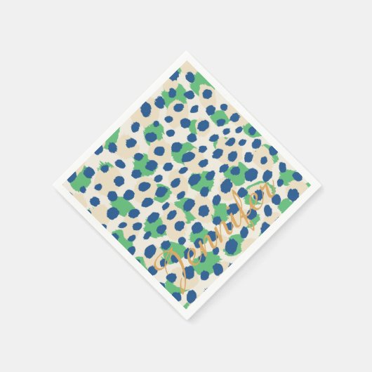 Farbenfrohe grüne Geparden-Monogramm Serviette (Ecke)