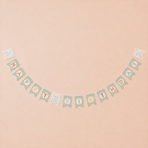 Farbenfrohe grüne Gingham 1. Geburtstag Wimpelkette