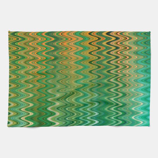 Farbenfrohe grüne Orange Zigzag Muster Geschirrtuch (Horizontal)