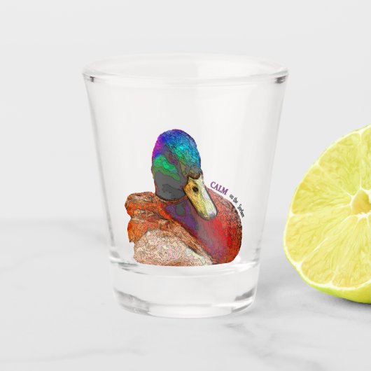 Farbenfrohe grüne PopArt Mallard Digital Design Schnapsglas (Vorderseite)