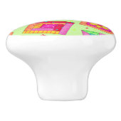 Farbenfrohe, grüne Quilt Patchwork Blockkunst Keramikknauf (Seitenansicht)