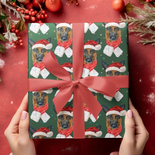 Farbenfrohe Grüne Sterne Deutsche Schäferweihe Wei Geschenkpapier