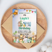 Farbenfrohe grüne und blaue Safari Thema 6. Geburt Einladung