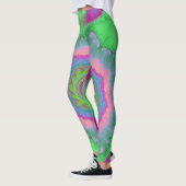 Farbenfrohe grüne und pfirsichfarbene Fraktal Leggings (Links)