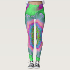 Farbenfrohe grüne und pfirsichfarbene Fraktal Leggings