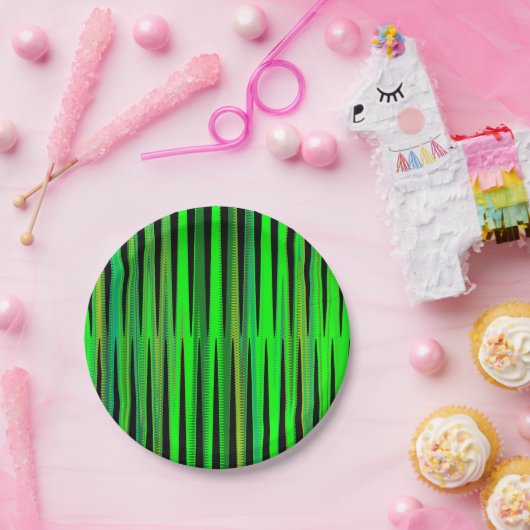 Farbenfrohe grüne Weihnachten Zig Zag Muster Pappteller (Party)