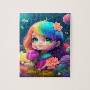 Farbenfrohe Haar Kleine Girl Puzzle