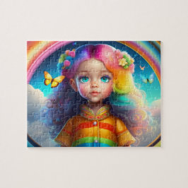 Farbenfrohe Haar kleine Mädchen mit Schmetterlinge Puzzle