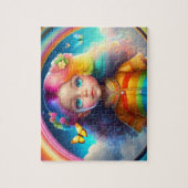 Farbenfrohe Haar kleine Mädchen mit Schmetterlinge Puzzle (Vertikal)