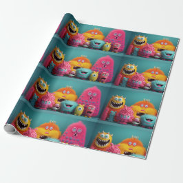 Farbenfrohe, haarige Monster in hellen Farben Geschenkpapier