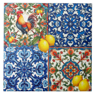 Farbenfrohe Hahn, mediterran, mosaik, Zitrone, Fliese