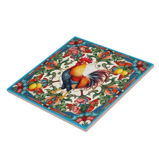 Farbenfrohe Hahn, mediterran, mosaik, Zitrone, Fliese (Seite)