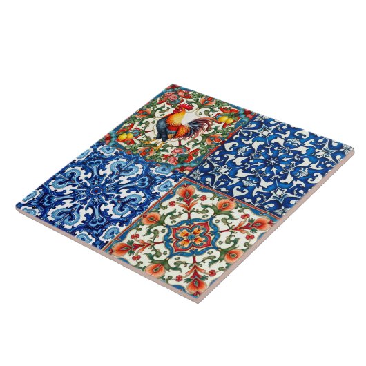 Farbenfrohe Hahn, mediterran, mosaik, Zitrone, Fliese (Seite)